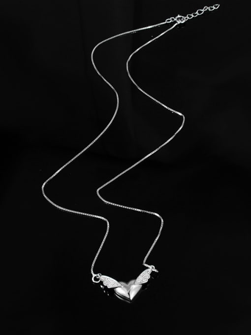 SANTIAGO Fashion Little Heart Angel Wings Zirconias 925 Sterling Silver Necklace 0
