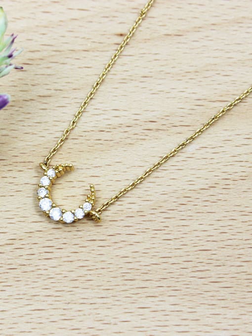 white Women Elegant Moon Shaped Zircon Necklace