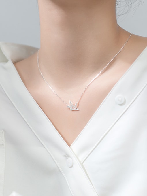 Rosh 925 Sterling Silver With Platinum Plated Simplistic Paper Crane Necklaces 1
