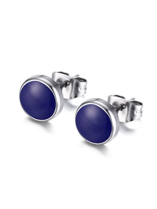 Blue All-match Blue Round Shaped Glue Stainless Steel Stud Earrings