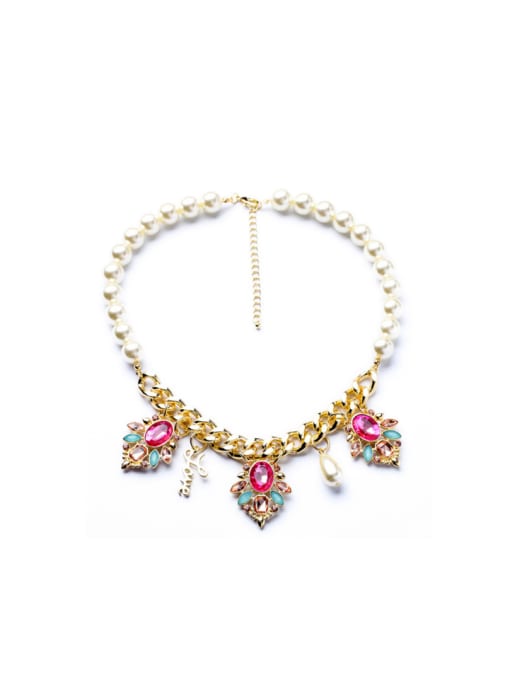 KM Alloy Rhinestones Flowers Artificial Pearls Necklace 0