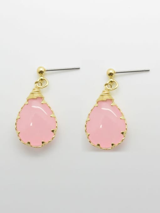 Pink Women Water Drop Shaped Natural Stone Earrings