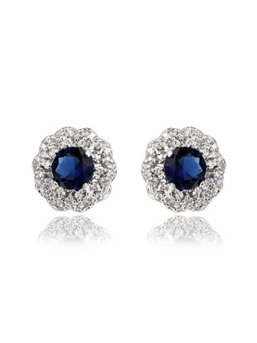SANTIAGO High Quality Blue Flower Shaped Zircon Stud Earrings 0