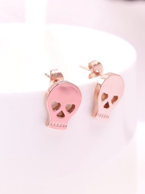 GROSE Exaggerated Skull Rose Gold Plated Stud Earrings 0