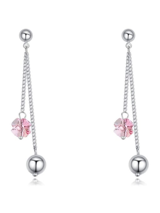 pink Simple Little Heart austrian Crystals Little Beads Drop Earrings