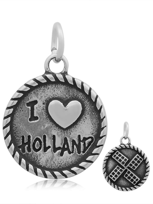 holland Stainless Steel With Antique Silver Plated Vintage Round Charms