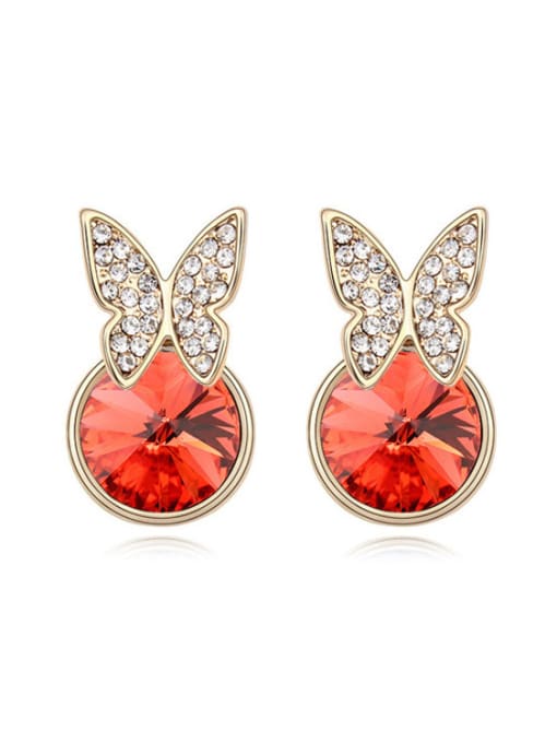 Red Fashion Shiny Swaroski Crystals Butterfly Stud Earrings