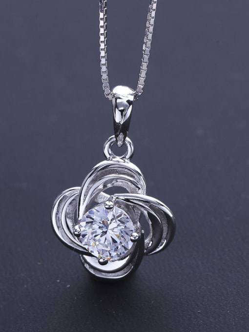 One Silver Simply Flower Shaped Zircon Pendant 2