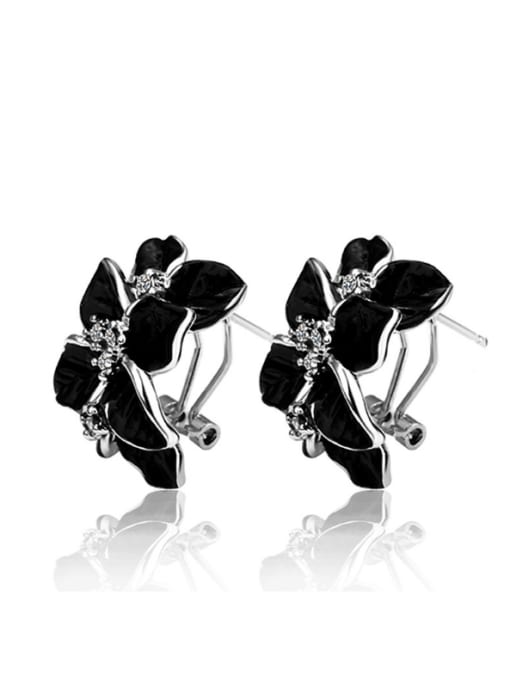 silvery Enamel Plating Flowers-shape Women Clip Earrings