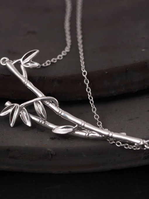 s925 Silver Bamboo Shaped Pendant Women Necklace