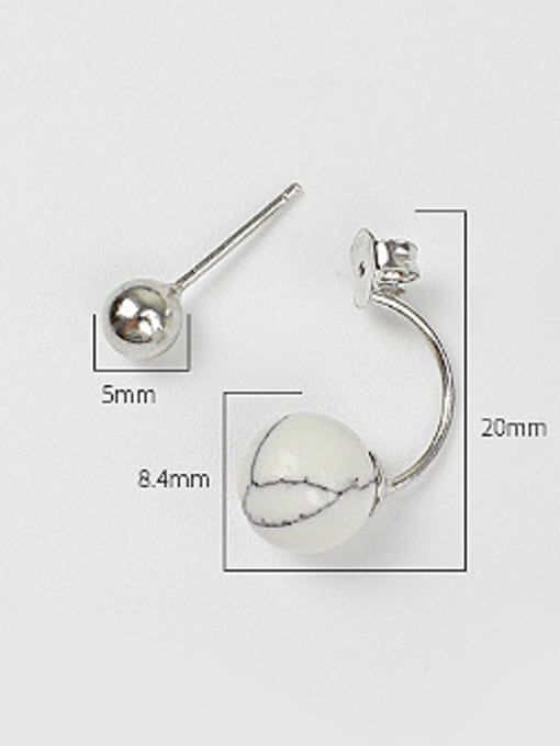 DAKA Fashion White Turquoise stone Little Smooth Bead Silver Stud Earrings 2