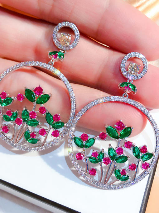 color Copper With  Cubic Zirconia Luxury Flower Chandelier Earrings