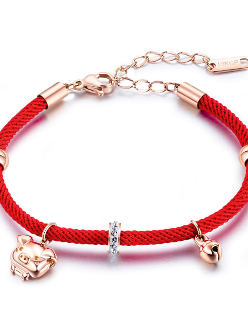 011 Stainless Steel With Rose Gold Plated Cute Pig Red rope Bracelets