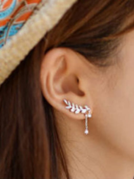 DAKA Fashion Asymmetrical Leaves Marquise Zircon Silver Stud Earrings 1