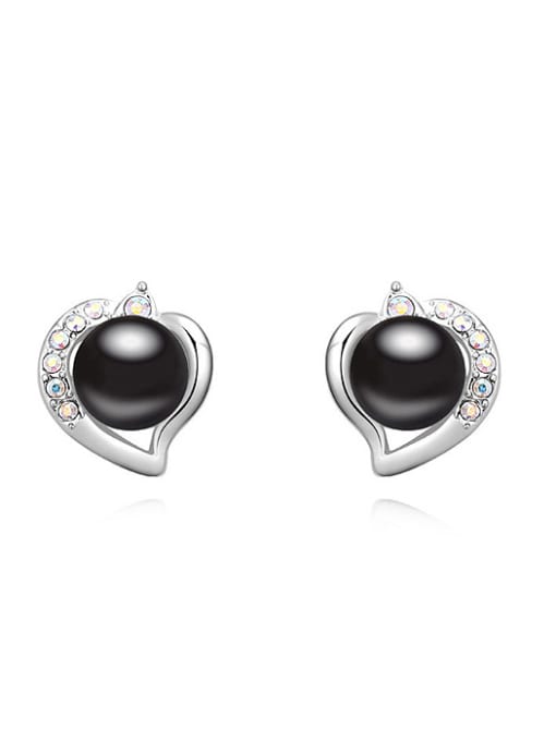 Black Fashion Imitation Pearl Crystals Heart Alloy Stud Earrings