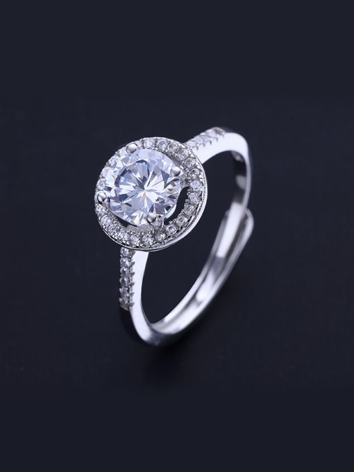 One Silver Round Shaped Zircon Open Design Ring 0