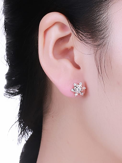 One Silver Rose Gold Plated Snowflake Earrings 1