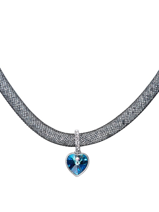 Blue Fashion Heart shaped austrian Crystal Copper Necklace