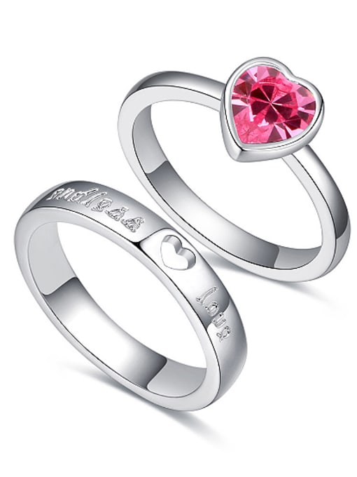 pink Simple Heart Swaroski Crystal Alloy Lovers Ring