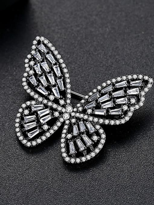 Gun Black Copper With Cubic Zirconia  Fashion Butterfly Brooches