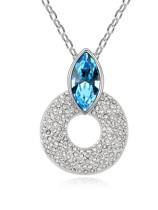 light blue Simple Hollow Round Pendant austrian Crystal Alloy Necklace