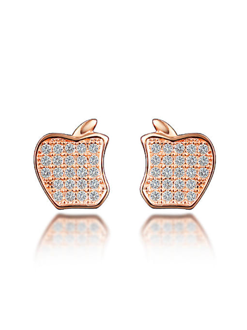 Rose Gold Tiny Creative Apple Shiny Zirconias 925 Sterling Silver Stud Earrings