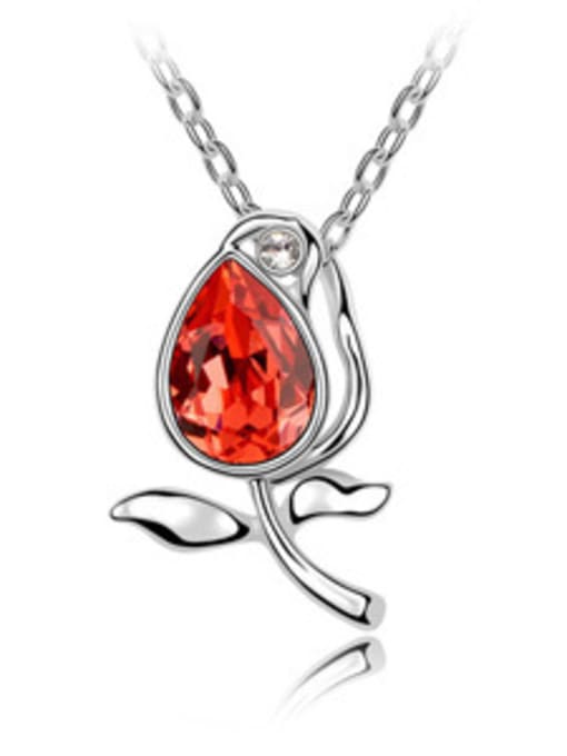 red Fashion Water Drop austrian Crystal Flower Pendant Alloy Necklace