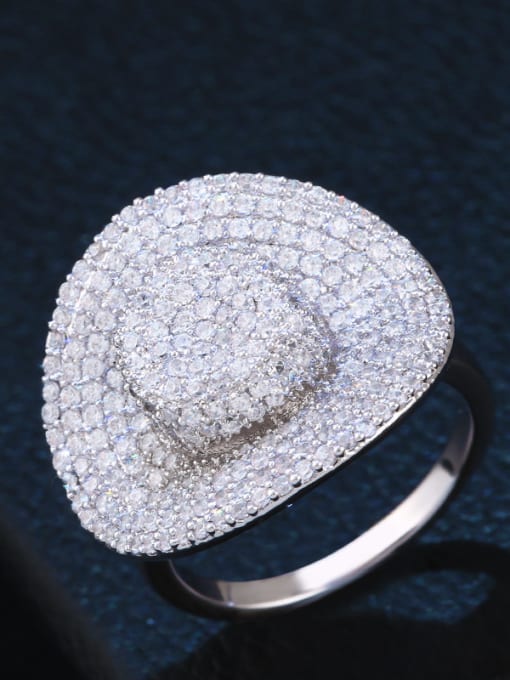 silvery Copper With Cubic Zirconia Trendy Round Statement Rings