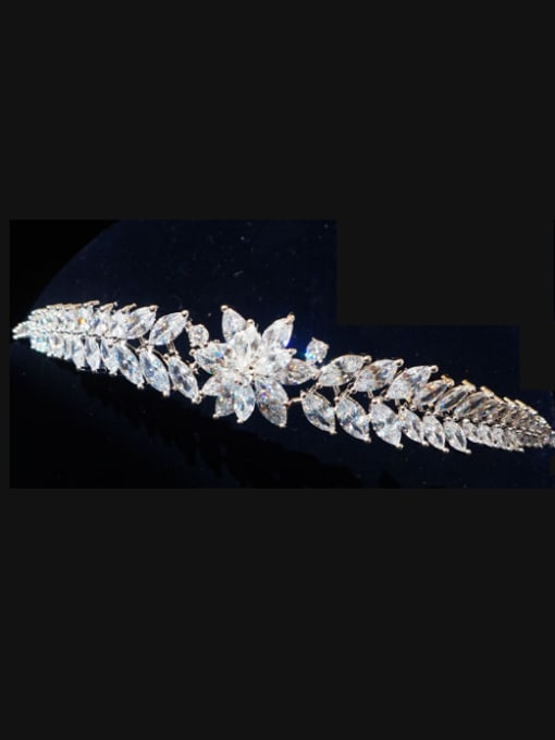 Cong Love Luxury  Micro Pave Zircons Leaves-shape Copper Hair Accessories