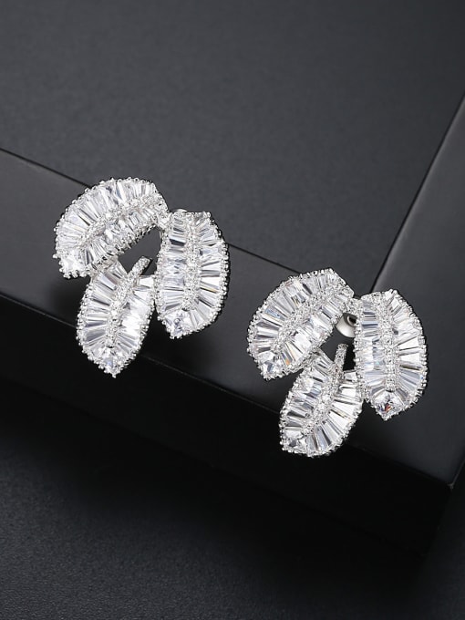 BLING SU Copper With 3A cubic zirconia Delicate Leaf Stud Earrings 0