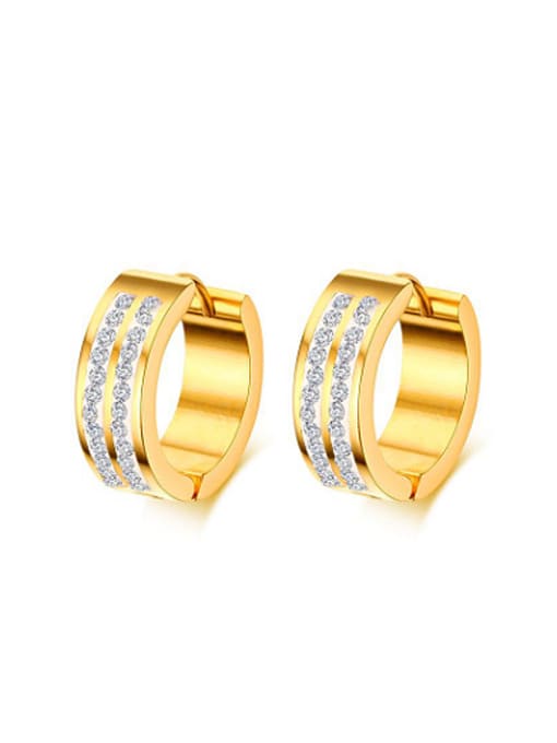 Golden All-match Gold Plated Rhinestone Titanium Clip Earrings