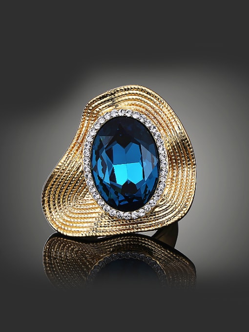 Wei Jia Exaggerated Blue Crystal Gold Plated Alloy Ring