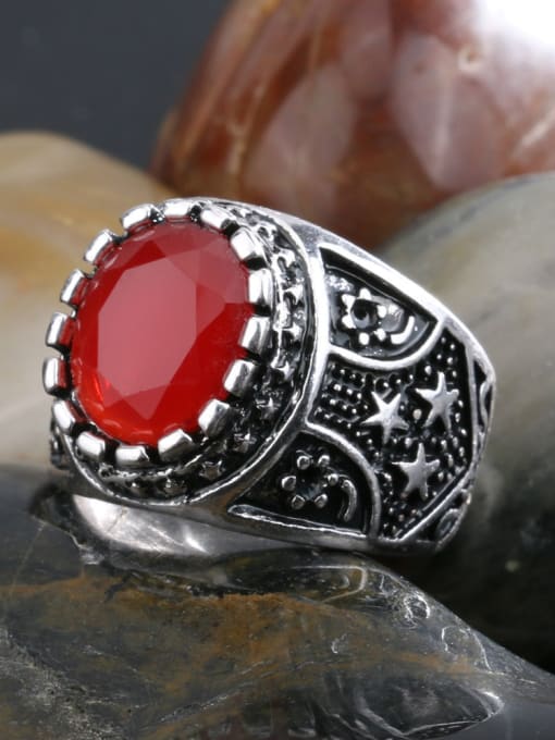 Red Retro style Oval Resin stone Stars Alloy Ring