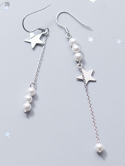Rosh Sterling Silver Star imitation pearl unsymmetrical Earrings 0