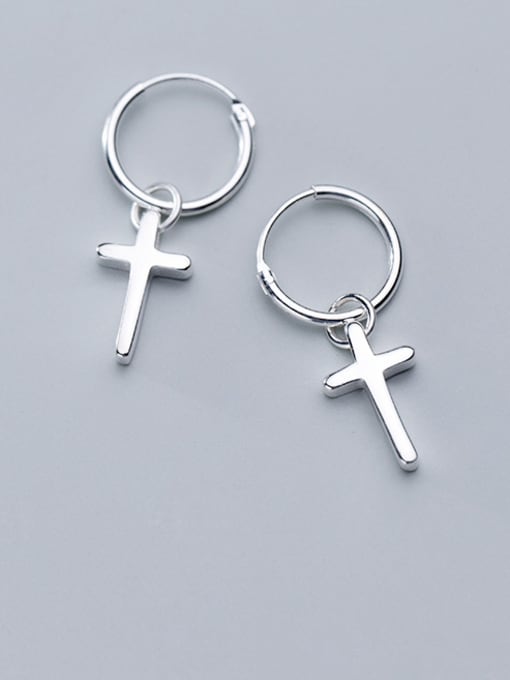 Rosh 925 Sterling Silver With Platinum Plated Simplistic  Smooth  Cross Clip On Earrings 0