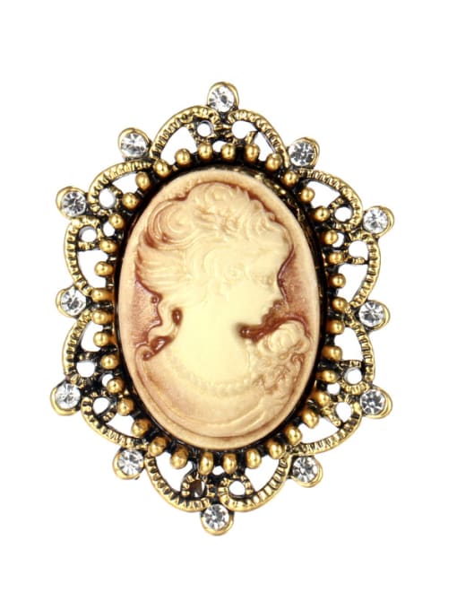 yellow Alloy With Antique Copper Plated Vintage Beauty Head Brooches