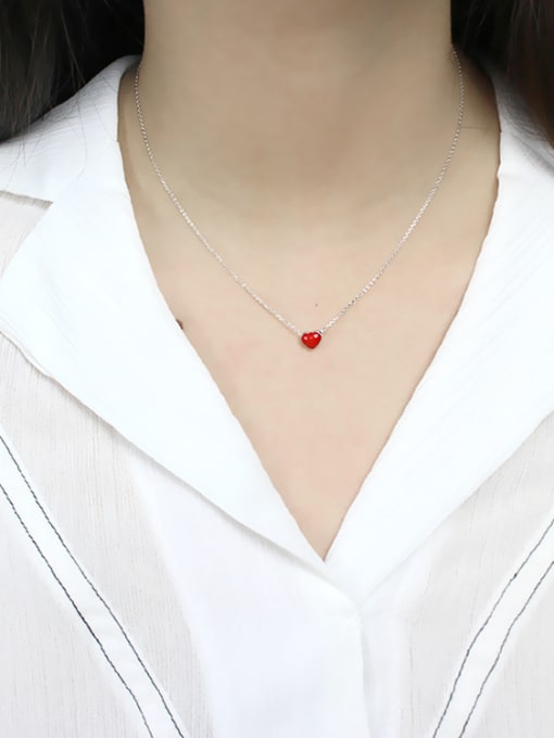 DAKA Simple Red Little Heart Silver Necklace 1