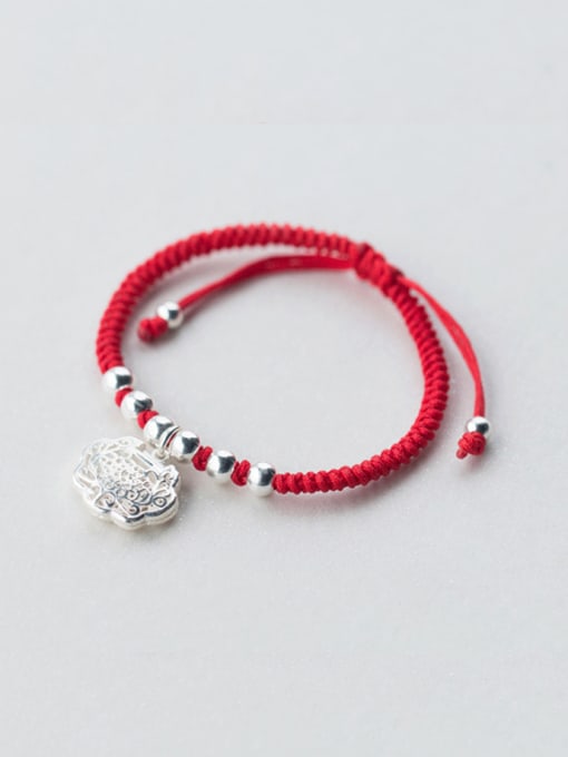 Rosh Sterling silver Chinese style long life lock red thread bracelet 0