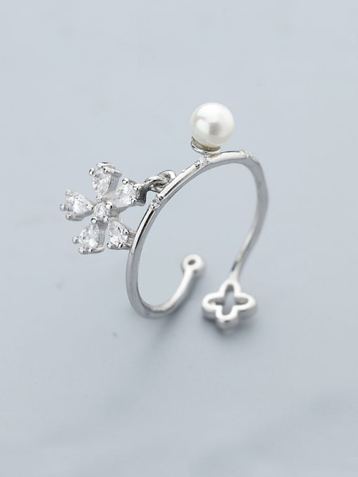 One Silver Women 925 Silver Flower Pearl Ring 0