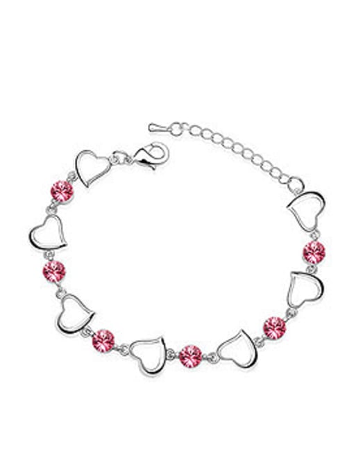 pink Simple Hollow Heart Cubic austrian Crystals Alloy Bracelet