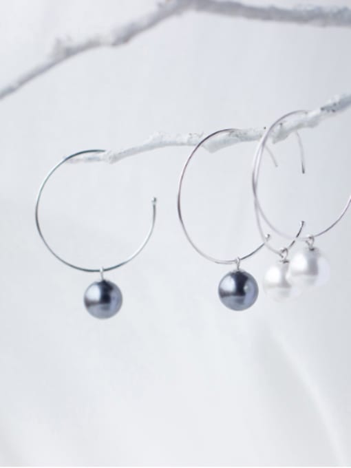 Rosh S925 silver sweet shell pearls round hook hoop earring 2