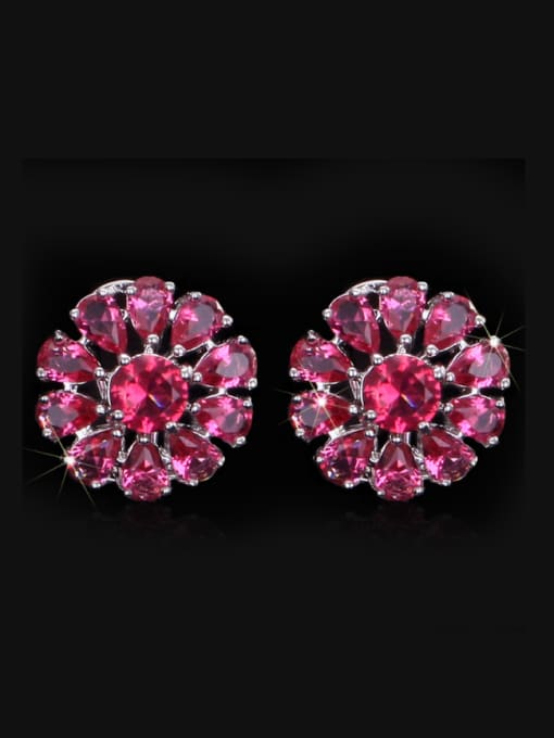 Red Colorful AAA Zircons Flower Stud Cluster earring
