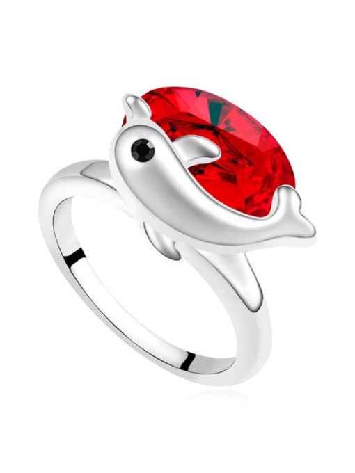 red Personalized Little Dolphin Oval austrian Crystal Alloy Ring