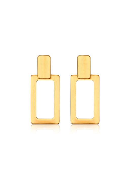 CONG Personality Gold Plated Square Shaped Titanium Drop Earrings 0