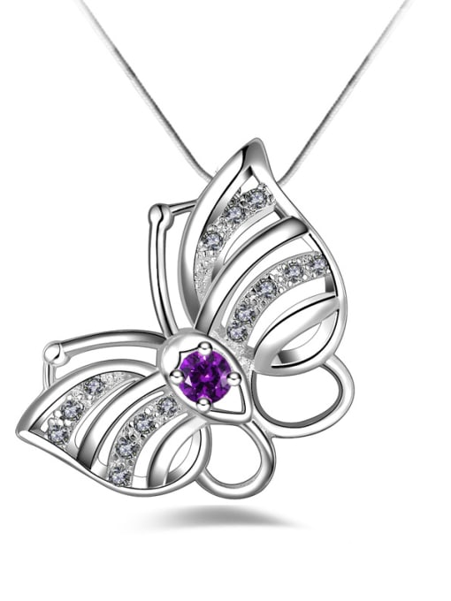 Purple Fashion Shiny Cubic Zirconias Butterfly Copper Necklace