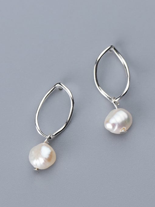 Rosh 925 Sterling Silver With  Artificial Pearl Simplistic Oval Drop Earrings 4