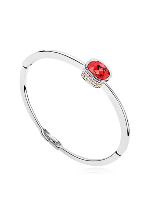 Red Simple Little Oval austrian Crystal Platinum Plated Bangle