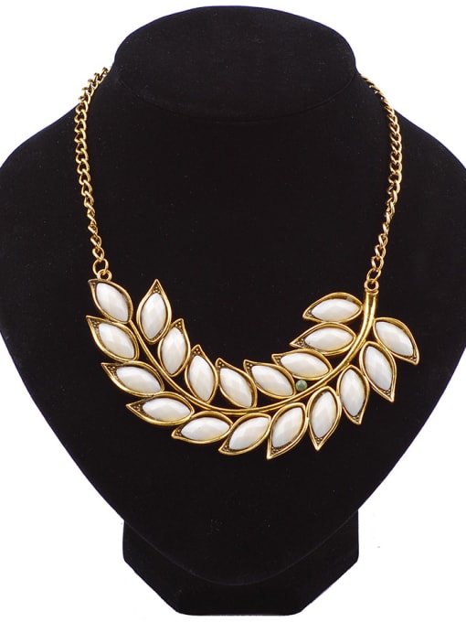 yellow Fashion Marquise Stones-studded Leaves Gold Plated Necklace