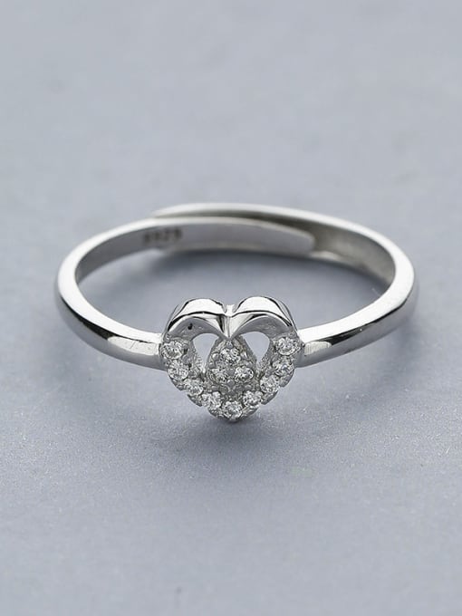 One Silver Simple Tiny Cubic Zirconias Heart 925 Silver Opening Ring 0