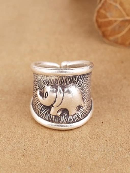 Peng Yuan Retro Thai style Elephant God Silver Ring 0